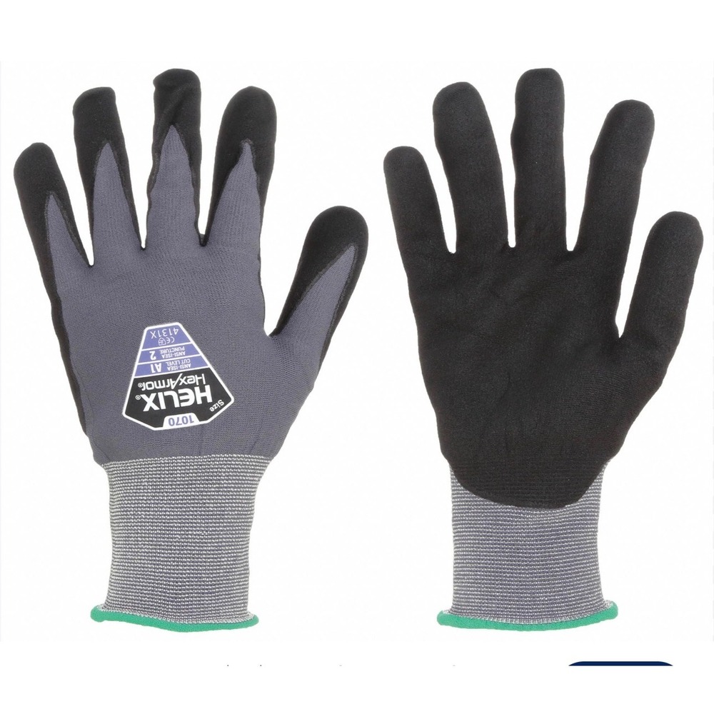 HexArmor Helix 1070 Gray Nitrile Palm Work Gloves ANSI A1 Cut Size 11/XXL NEW